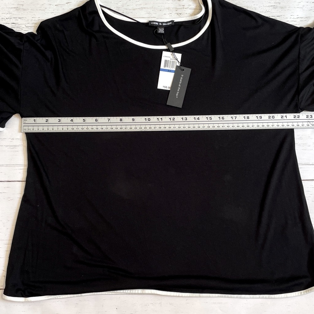 Cable & Gauge Black Ruffle-Sleeved Top with White Trim, size XL, NWT - Picture 8 of 10